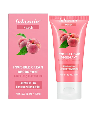 Lakerain Peach Invisible Cream Deodorant packaging on a white background