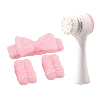 Spa Headband & Wristband Set with 2-in-1 Facial Cleansing Brush
