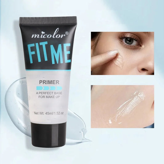 Micolor Fit Me primer tube with close-up of application on skin