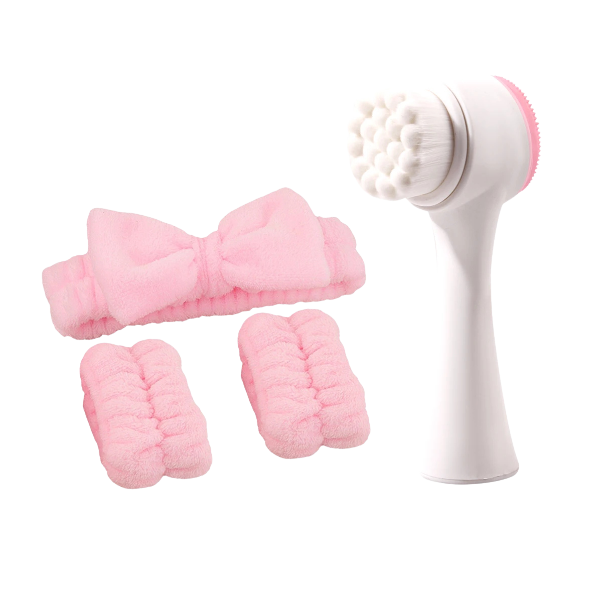 Spa Headband &amp; Wristband Set with 2-in-1 Facial Cleansing Brush