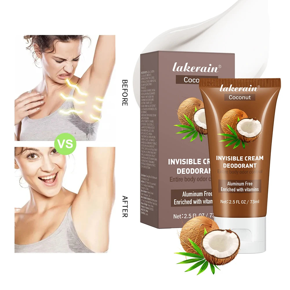 Lakerain Peach Invisible Cream Deodorant packaging on a white background