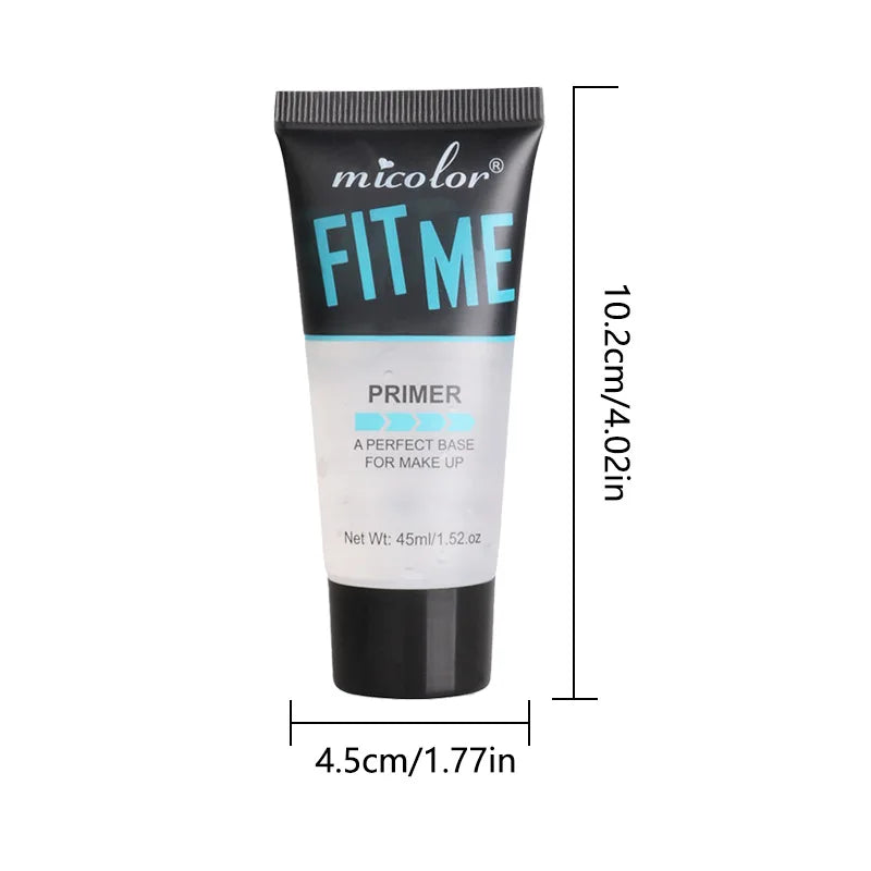 Micolor Fit Me primer tube with dimensions on a white background
