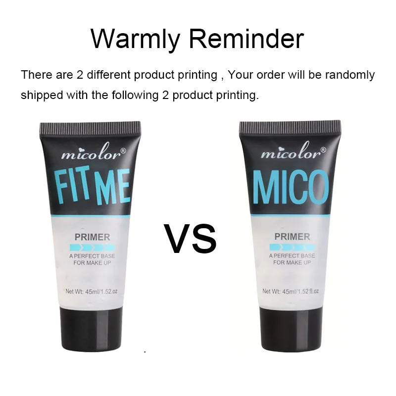 Two tubes of Micolor primer with 'Fit Me' and 'Mico' branding on a white background.