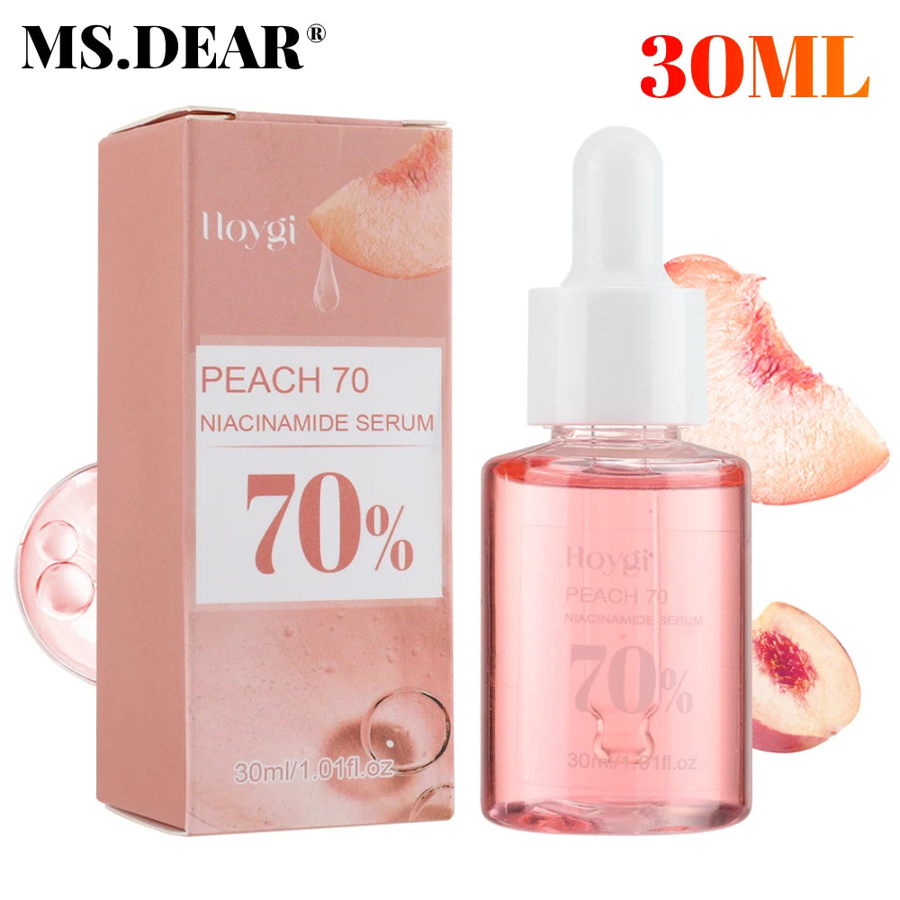 Hoygi Peach 70% Niacinamide Serum with packaging on a white background