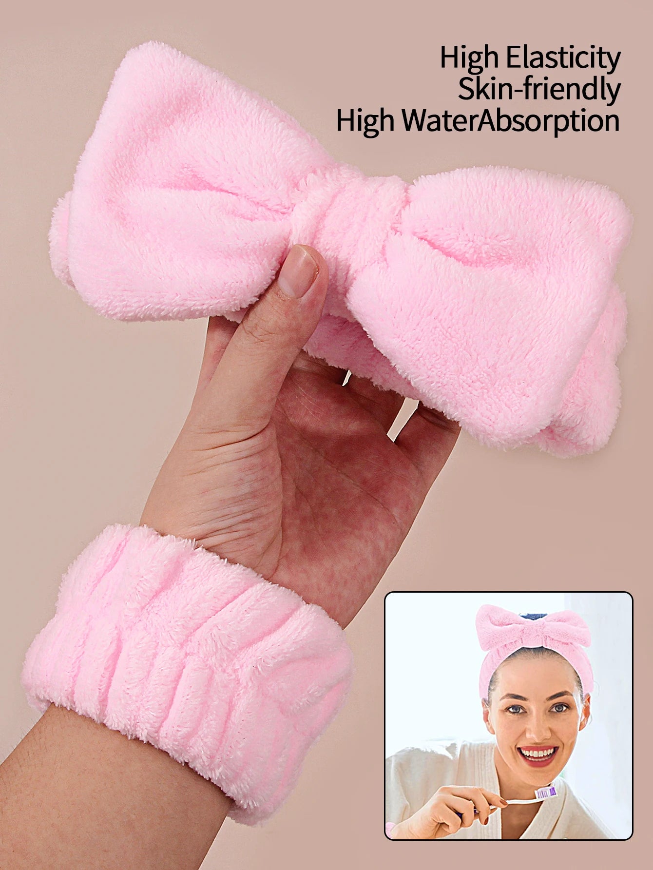 Spa Headband &amp; Wristband Set with 2-in-1 Facial Cleansing Brush