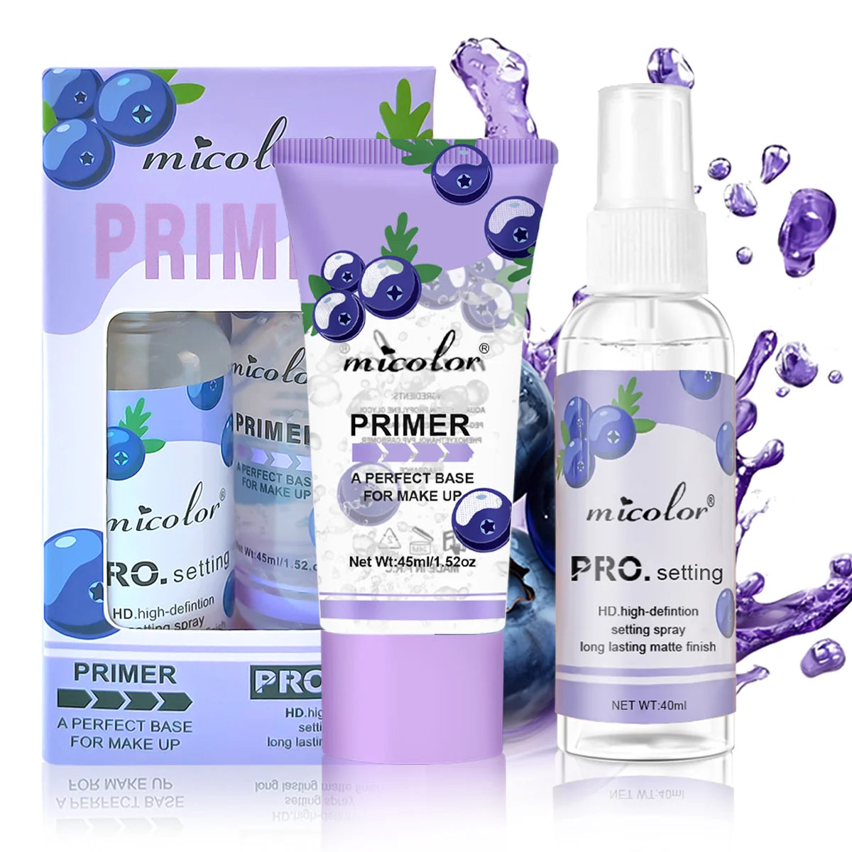 Micolor skincare products including a bottle, tube, and packaging on a white background