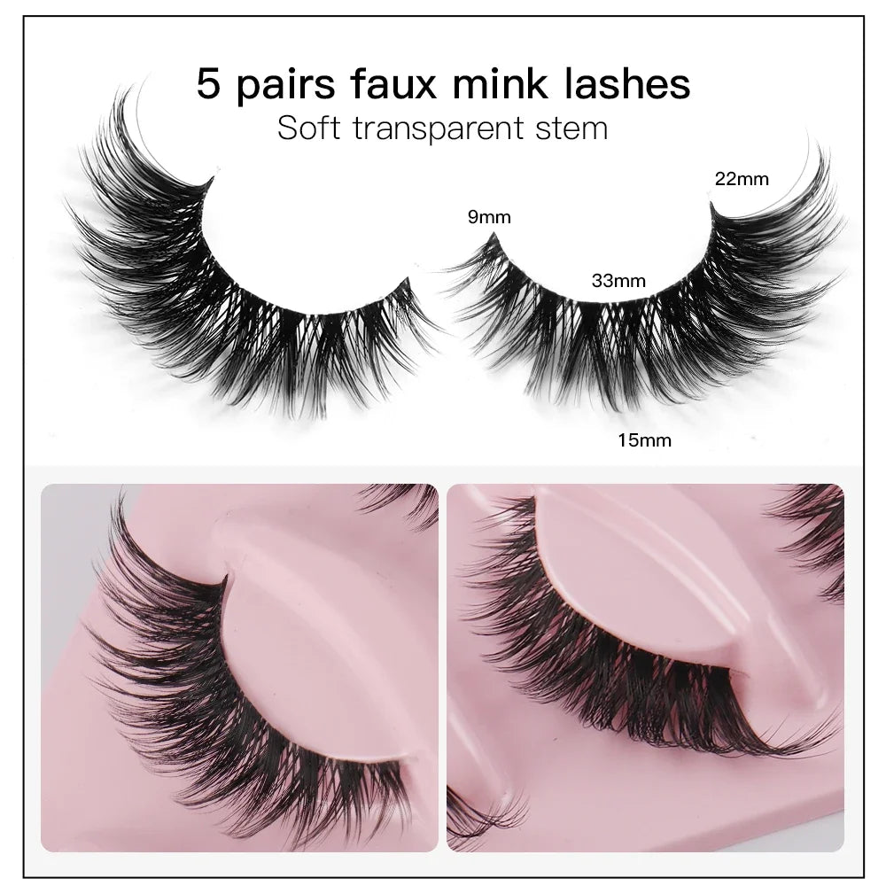 5 Pairs Cat Eye Faux Mink Eyelashes