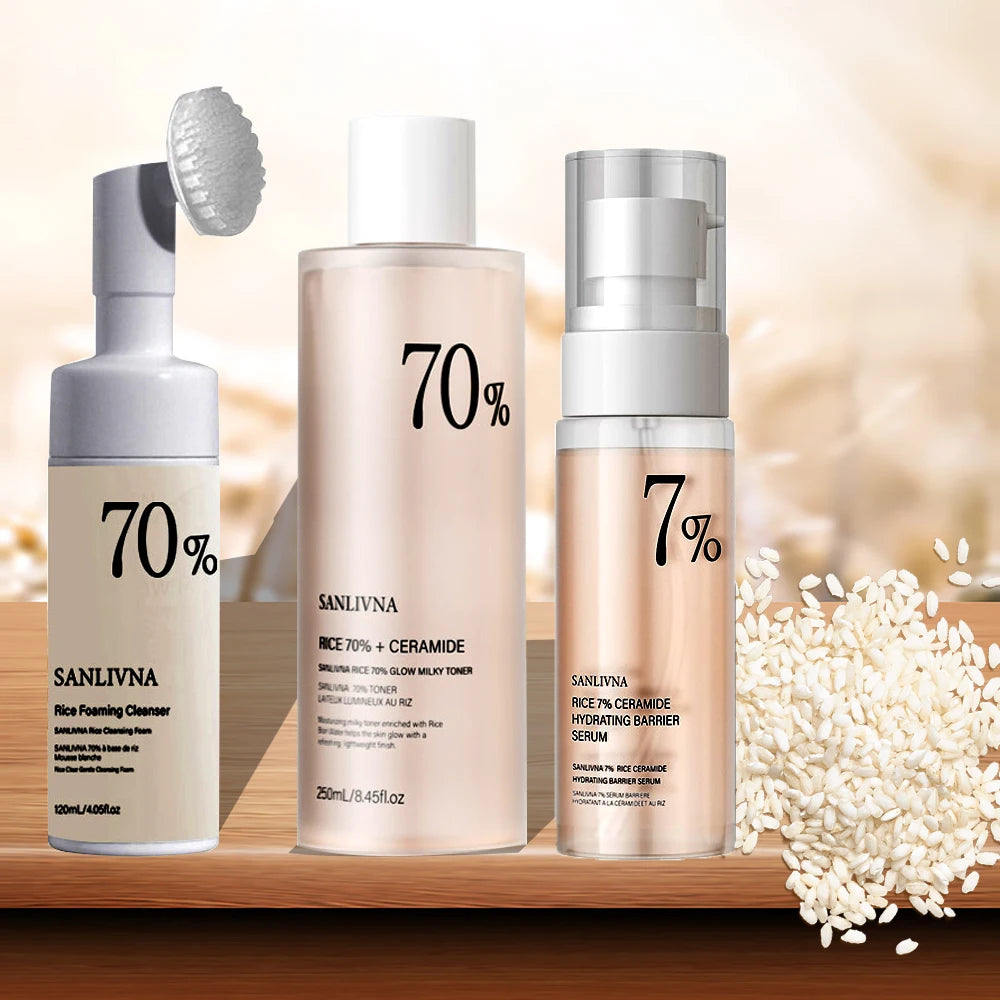 Rice Skincare Set – Toner, Serum &amp; Cleansing Foam