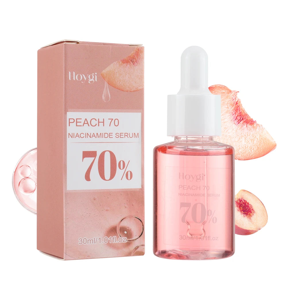 Hoygi Peach 70% Niacinamide Serum with packaging on a white background