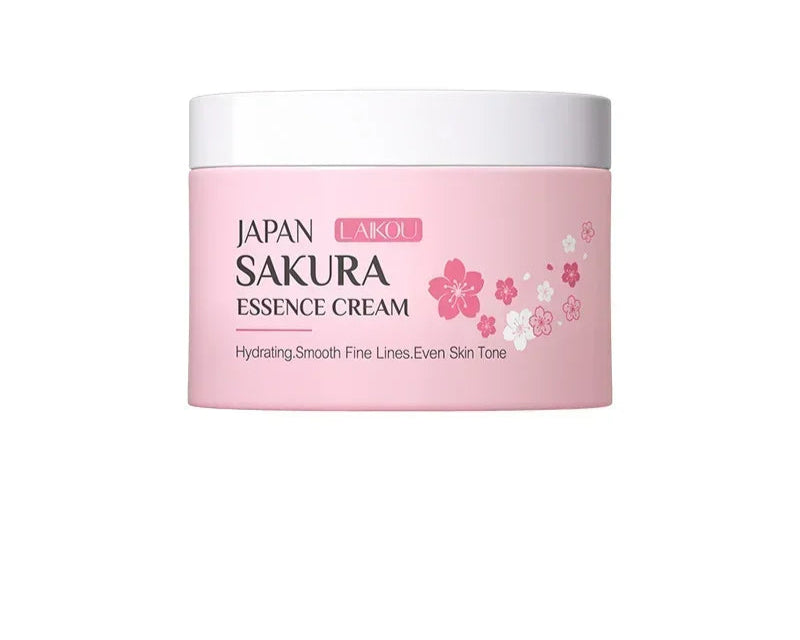 Pink jar of LAIKOU Sakura Essence Cream on a white background