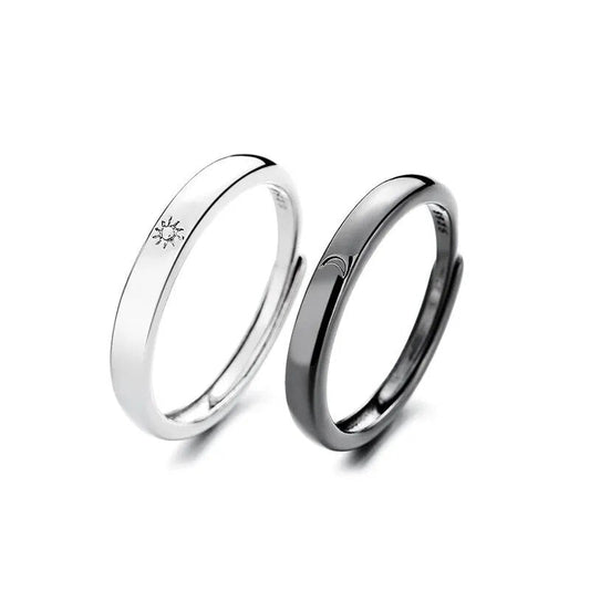 Simple Couple Ring Silver Plated Sun Moon Adjustable Open Ring - ARTEJOA
